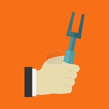 Illustration for Close-up view of male hand holding fork, vector illustration - Royalty Free Image