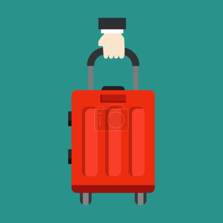 Illustration for Hand holding suitcase icon isolated on colored background - Royalty Free Image
