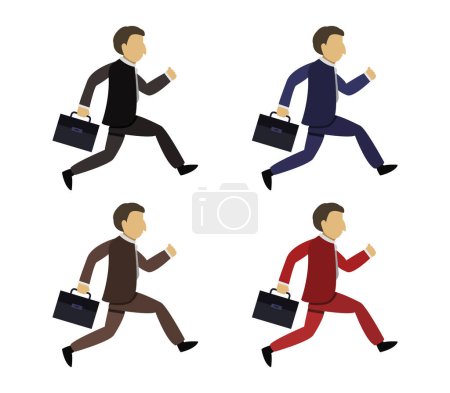 Ilustración de Iconos de hombre de negocios en traje y corbata corriendo con maletín, vector - Imagen libre de derechos