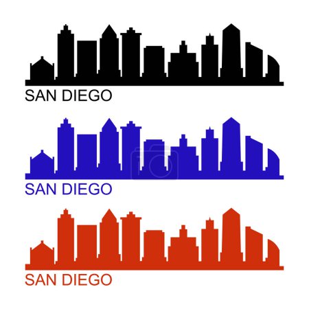 Téléchargez les illustrations : San Diego ville urbaine skyline sur fond blanc - en licence libre de droit