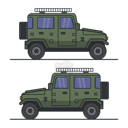 Téléchargez les illustrations : Illustration vectorielle d'icône de jeep militaire - en licence libre de droit