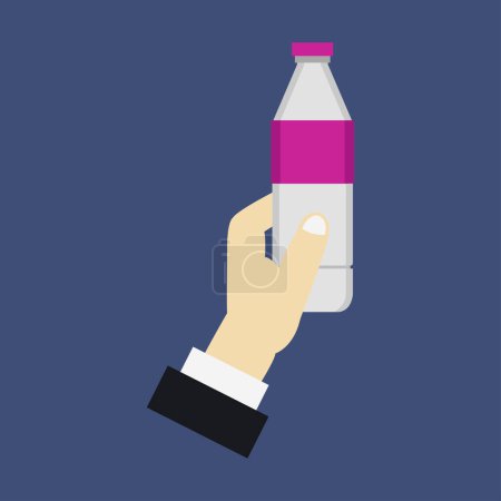 Illustration for Close-up view of male hand and bottle of water on dark background - Royalty Free Image