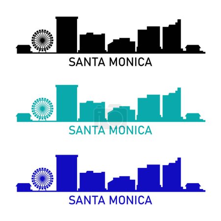 Téléchargez les illustrations : Santa Monica skyline de la ville urbaine sur fond blanc - en licence libre de droit