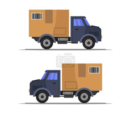 Téléchargez les illustrations : Camions de livraison icônes sur fond blanc - en licence libre de droit