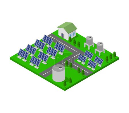 Ilustración de Paneles solares modernos sobre fondo blanco, concepto de ecología - Imagen libre de derechos