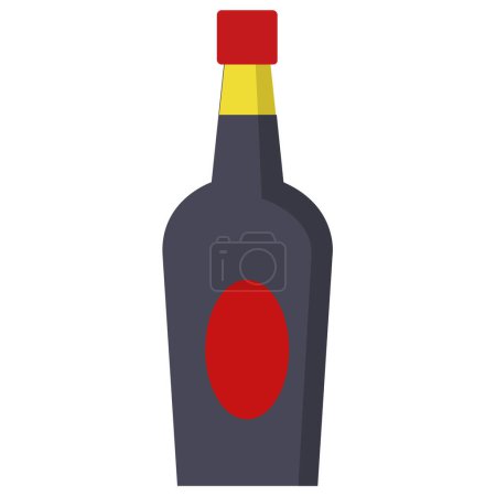 Téléchargez les illustrations : Bouteille de vin avec verre de vin rouge - en licence libre de droit