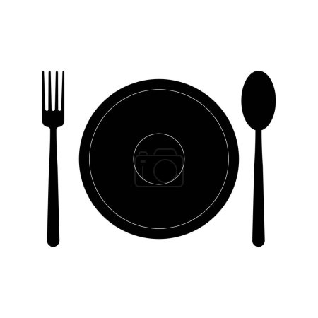 Téléchargez les illustrations : Assiette avec icônes couverts, illustration vectorielle - en licence libre de droit