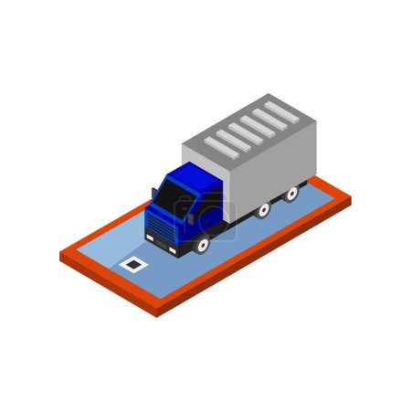 Téléchargez les illustrations : Camion de livraison mobile isométrique avec vecteur smartphone - en licence libre de droit