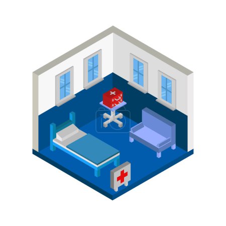 Ilustración de Habitación de hospital de estilo isométrico, ilustración vectorial - Imagen libre de derechos