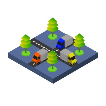 Illustration for Isometric map of city. road and cars. vector. - Royalty Free Image