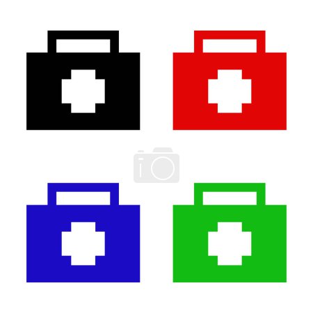 Téléchargez les illustrations : Jeu de boîtes de premiers soins conception vectorielle d'icônes plates - en licence libre de droit