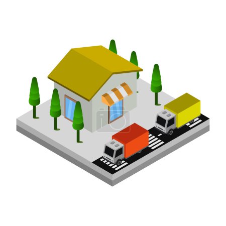 Illustration for Isometric city with a house - Royalty Free Image