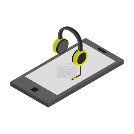 Illustration for Smartphone music headphones isometric icon - Royalty Free Image