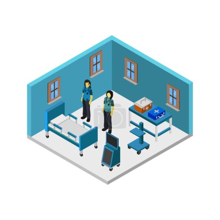 Illustration for Isometric vector illustration of a young man and a woman in a hotel, in a flat design - Royalty Free Image