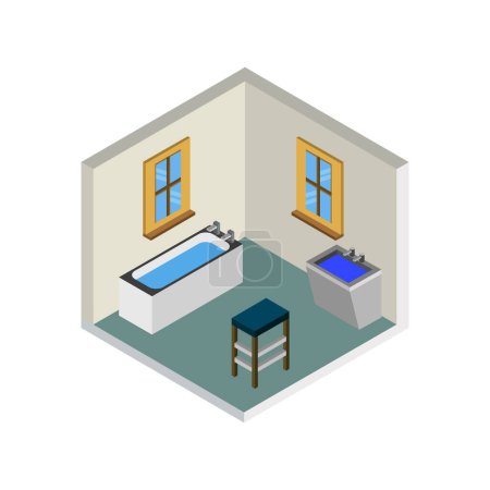 Illustration for Isometric bathroom interior with a sink and mirror - Royalty Free Image