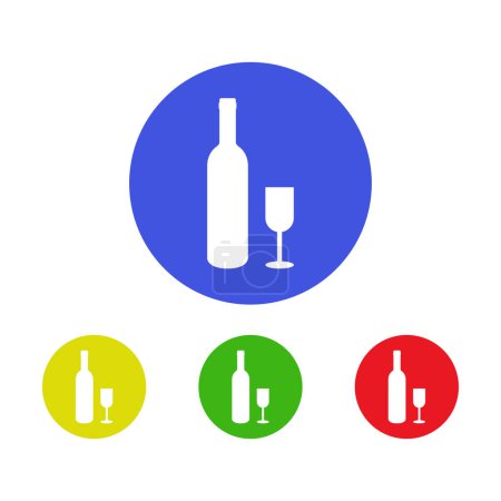 Téléchargez les illustrations : Bouteille de vin et icône en verre ensemble, illustration vectorielle - en licence libre de droit
