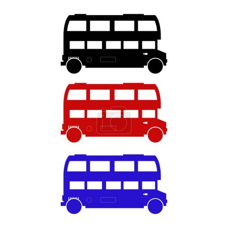 Téléchargez les illustrations : Ensemble vectoriel de silhouettes de bus Londres couleur - en licence libre de droit