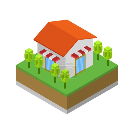 Téléchargez les illustrations : Icône isométrique d'une maison avec une pelouse verte. illustration vectorielle - en licence libre de droit