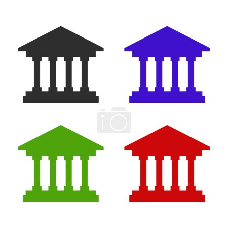 Téléchargez les illustrations : Icônes de bâtiment de banque isolé sur fond blanc. ensemble icônes colorées. - en licence libre de droit