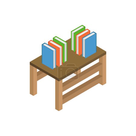 Ilustración de Pila de libros con icono de mesa de madera - Imagen libre de derechos