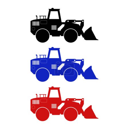 Ilustración de Ilustración de cargadoras de ruedas, equipos pesados y maquinaria sobre fondo blanco. - Imagen libre de derechos