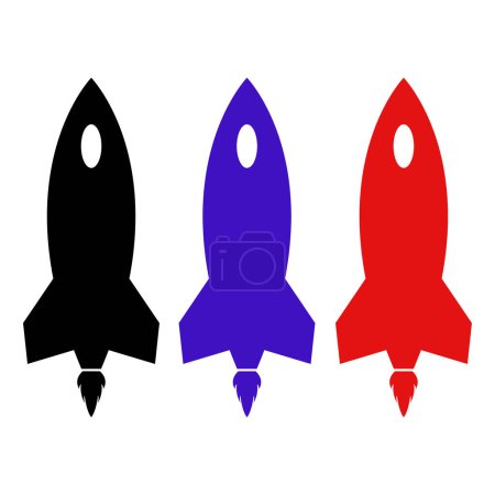 Téléchargez les illustrations : Ensemble d'icônes de fusée en arrière-plan isolé de style tendance - en licence libre de droit