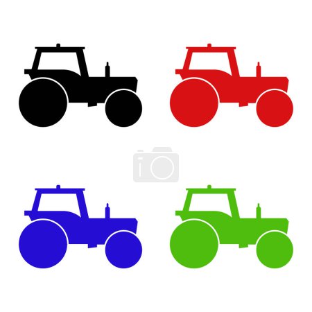 Ilustración de Tractores coloridos sobre fondo blanco en estilo plano. Vehículo agrícola y máquina agrícola. - Imagen libre de derechos