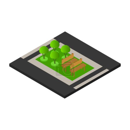 Illustration for Isometric city park with trees and grass vector illustration - Royalty Free Image