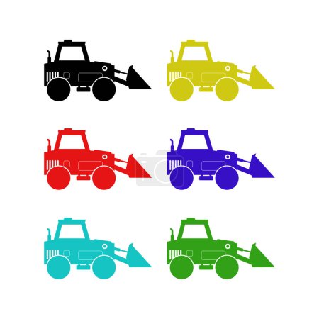 Ilustración de Ilustración de cargadoras de ruedas, equipos pesados y maquinaria sobre fondo blanco. - Imagen libre de derechos