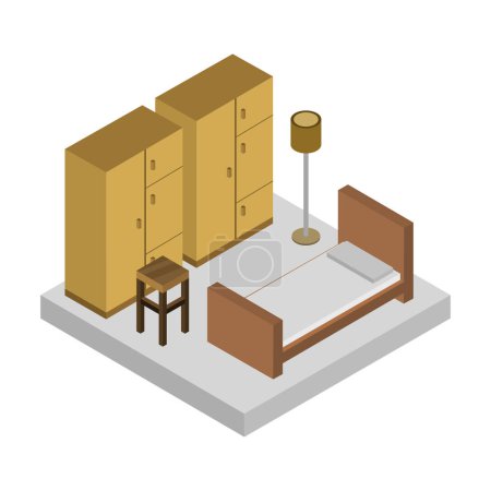 Illustration for Isometric bedroom interior. vector illustration - Royalty Free Image