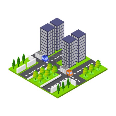 Illustration for Vector isometric city buildings - Royalty Free Image