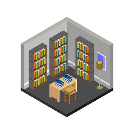 Illustration for Isometric library interior with bookcase. - Royalty Free Image