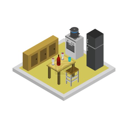 Illustration for Isometric vector illustration of a cafe, interior with a table - Royalty Free Image