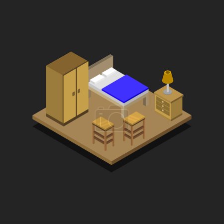 Illustration for Furniture isometric composition with empty space with sofa and lamp on the table vector illustration - Royalty Free Image