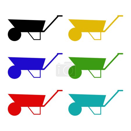Téléchargez les illustrations : Jeu de 4 icônes de chariot plat coloré, illustration vectorielle - en licence libre de droit