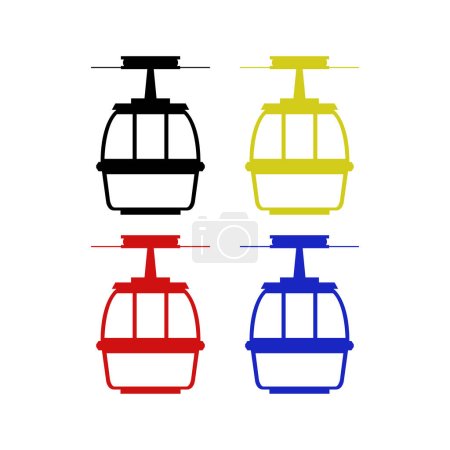 Ilustración de Conjunto de cuatro iconos de color con cabina de teleférico - Imagen libre de derechos