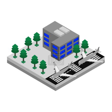 Illustration for Isometric airport with plane - Royalty Free Image