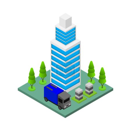 Illustration for Isometric city with buildings and cars. vector illustration - Royalty Free Image