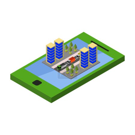 Illustration for Isometric city map with smartphone vector design - Royalty Free Image