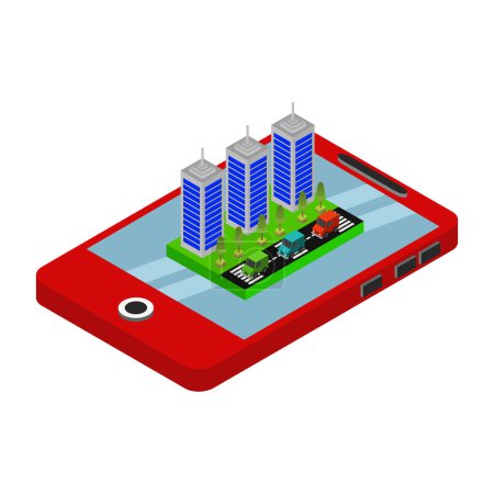 Illustration for Isometric city map with smartphone vector design - Royalty Free Image