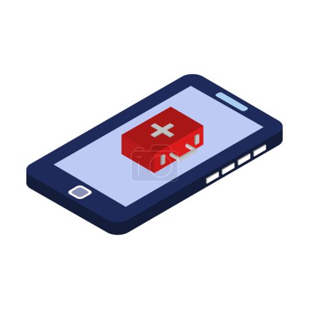 Illustration for First aid kit icon with phone. isometric of first aid kit vector icon for web design isolated on white background - Royalty Free Image