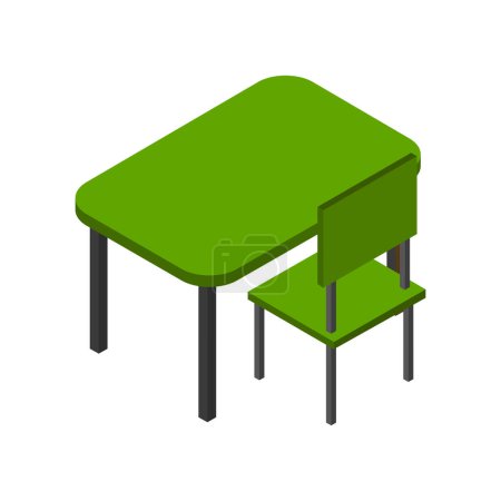 Ilustración de Silla de mesa y mesa de estilo isométrico aislada sobre fondo blanco - Imagen libre de derechos