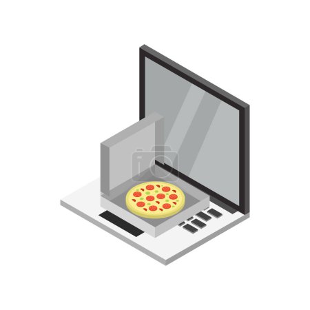 Téléchargez les illustrations : Pizza sur ordinateur portable illustration vectorielle - en licence libre de droit