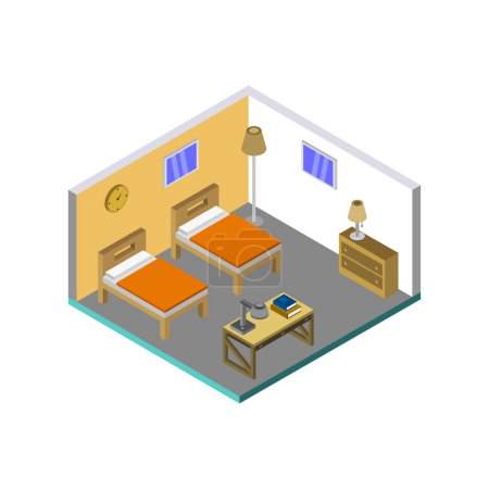 Ilustración de Interior del dormitorio isométrico. ilustración vectorial - Imagen libre de derechos