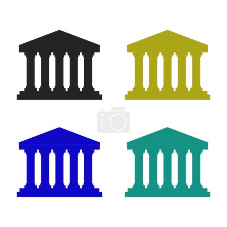 Téléchargez les illustrations : Icônes de bâtiment de banque isolé sur fond blanc. ensemble icônes colorées. - en licence libre de droit