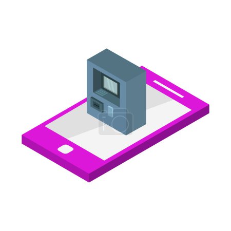 Ilustración de Icono de ATM vector de teléfono inteligente isométrico. - Imagen libre de derechos