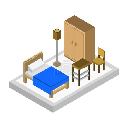 Illustration for Isometric bedroom interior. vector illustration - Royalty Free Image
