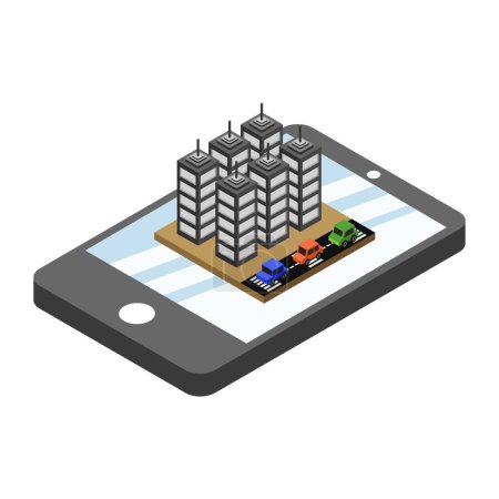 Téléchargez les illustrations : Carte de ville isométrique avec design vectoriel smartphone - en licence libre de droit