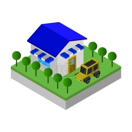 Illustration for Isometric house with trees vector illustration - Royalty Free Image