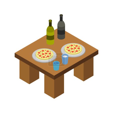 Téléchargez les illustrations : Table avec nourriture, icône vectorielle isométrique design - en licence libre de droit